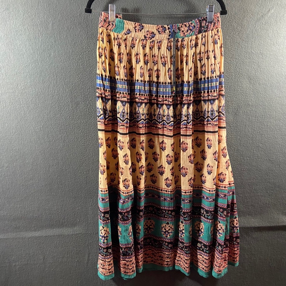 vtg tiered peasant maxi skirt 2x Cotton Boho Bell Tassels fairycore whimsigoth